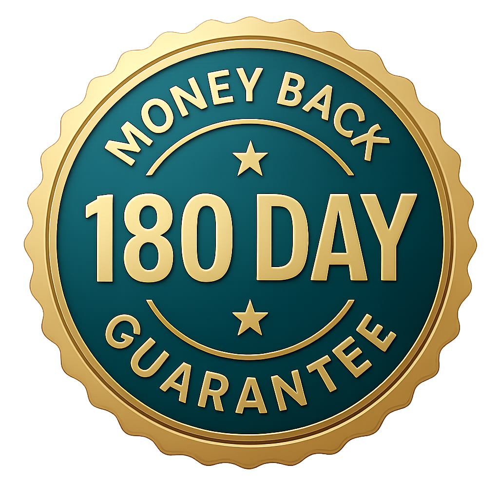 180-day money-back guarantee seal